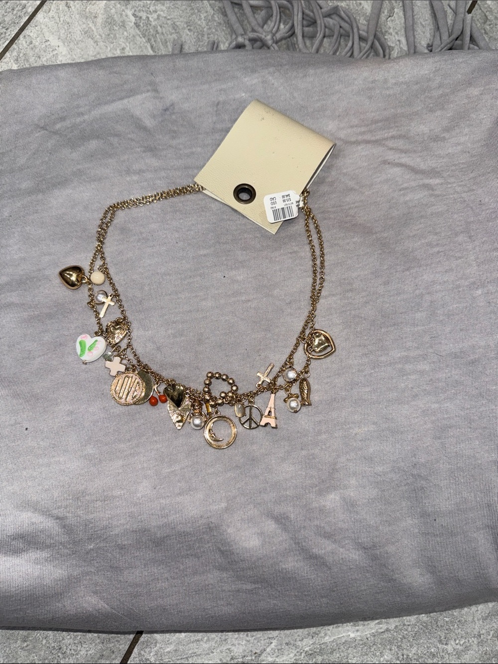 Gold-Tone Charm Necklace with Mixed Charms - Unbranded